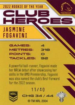 2023 NRL Traders Titanium - Club Heroes Gold #CHG34 Jasmine Fogavini Back